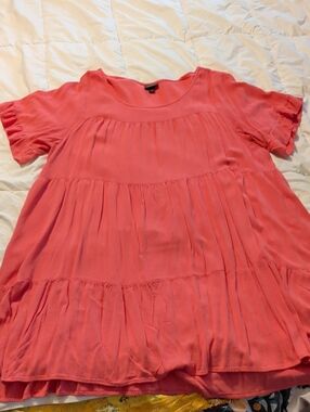 Women's Tiered Short-Sleeve Baby Doll Dress Coral Pink